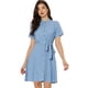 thumbnail image 1 of Vestido camisero de mezclilla de manga corta con botones y cinturón para mujer Azul Claro M, 1 of 5