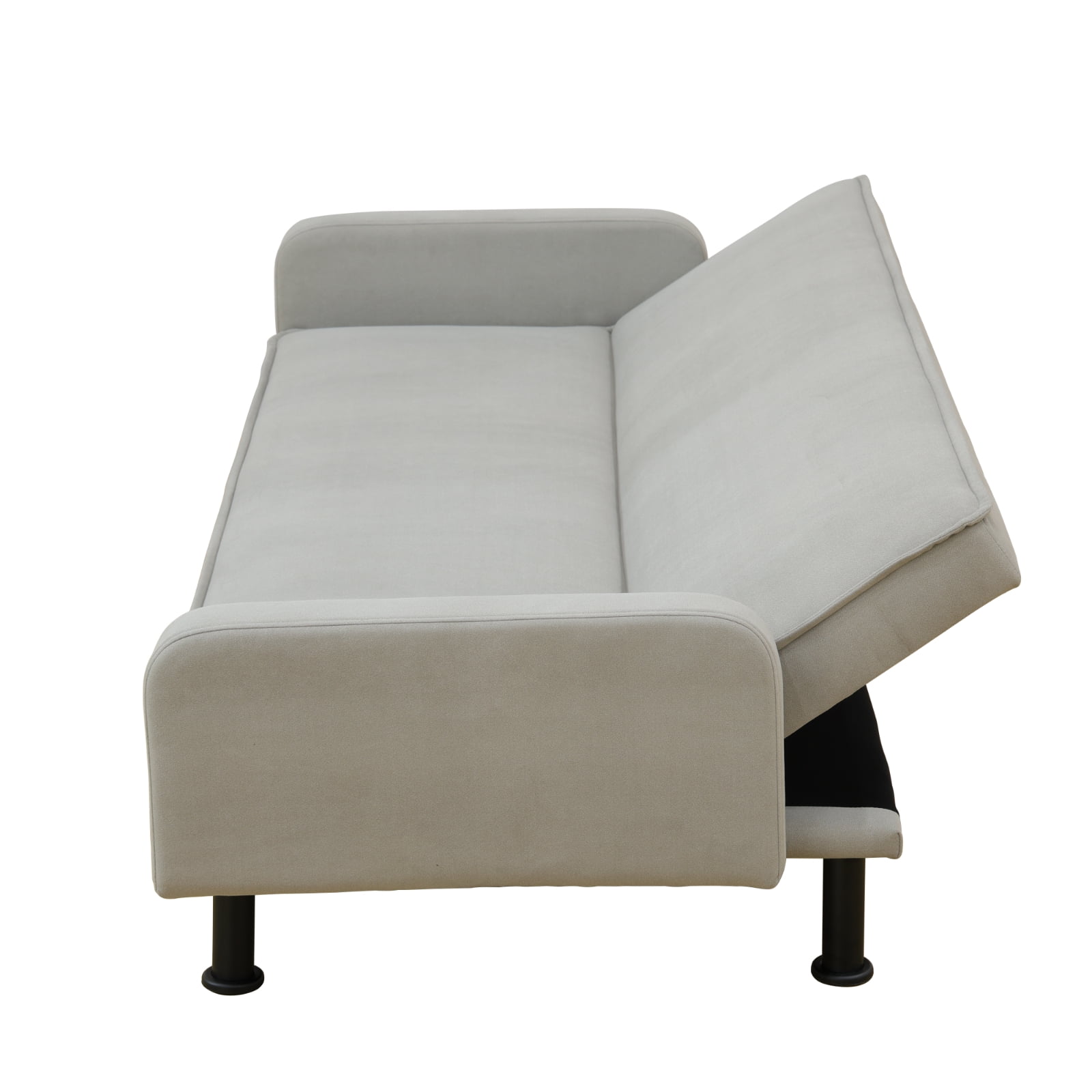 Futon Sofa Bed, Velvet Comfy Futon Couch Bed Convertible Sleeper Sofa with Adjustable Backrest, Light Grey
