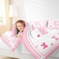 thumbnail image 3 of Manfei Girls Personalized Initial E Queen Comforter Set 3pcs,Kids Teens Cartoon Ribbon Bow Bedding Comforter Set,Pink Reversible,Microfiber Bedroom Decor, 3 of 6