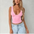 thumbnail image 2 of Aojekbee Women Cropped Tank Tops Casual Summer Deep V-Neck Ruched Basic Vest Sleeveless Shirt Aesthetic Clothes for Streetwear, 2 of 3