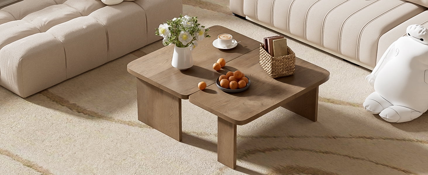 Euroco Modular Coffee Table Set of 2 – Freely Configurable Wood Grain MDF Tables with Modern Design, Compact Side Table Option