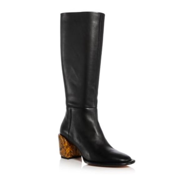 3.1 PHILLIP LIM Womens Black Contrast Snake Heel Padded Naomi Almond Toe Block Heel Zip-Up Leather Boots Shoes 39