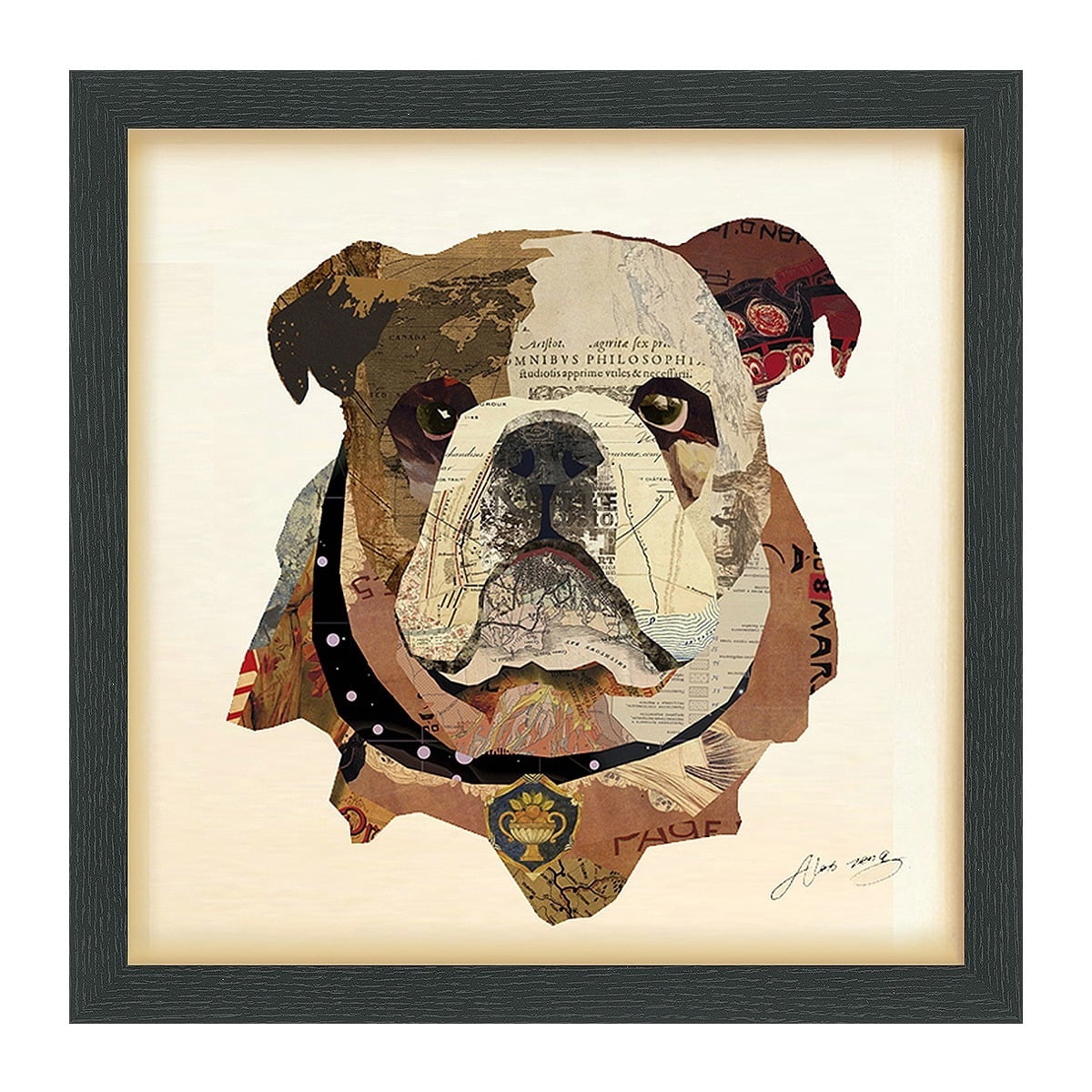 Empire Art Direct English Bulldog Pup Dimensional Collage Framed Graphic Art Under Glass Wall Art, 17" x 17" x 1.4", Ready to Hang