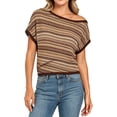 thumbnail image 3 of CAIXIA Off the Shoulder Tops for Women Short Sleeve Striped Shirt Slim Fit Hollow Out Crop Tops Summer Y2K Crochet Top, 3 of 5