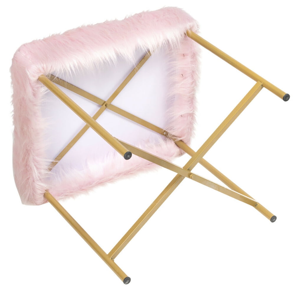 Finihen Faux Fur Vanity Stool Chair, Footstool Ottoman with Metal Legs, Fluffy Chair with Furry Padded Seat, Makeup Stool, Decorative Furniture Footrest, for Living Room, Bedroom, Pink Finihen Faux Fur Vanity Stool Chair, Footstool Ottoman with Metal Legs, Fluffy Chair with Furry Padded Seat, Makeup Stool, Decorative Furniture Footrest, for Living Room, Bedroom, Pink