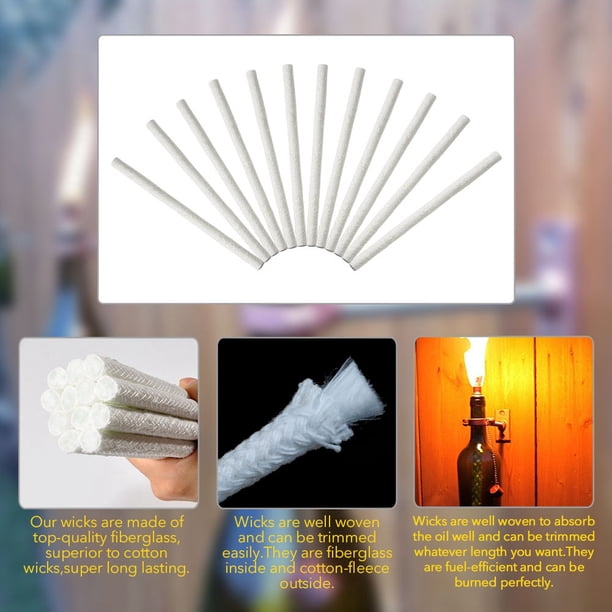 30 Mechas De Fibra De Vidrio Para Lámparas De Aceite Y Antorchas - 25 Cm, Sin Humo, Fáciles De Cortar