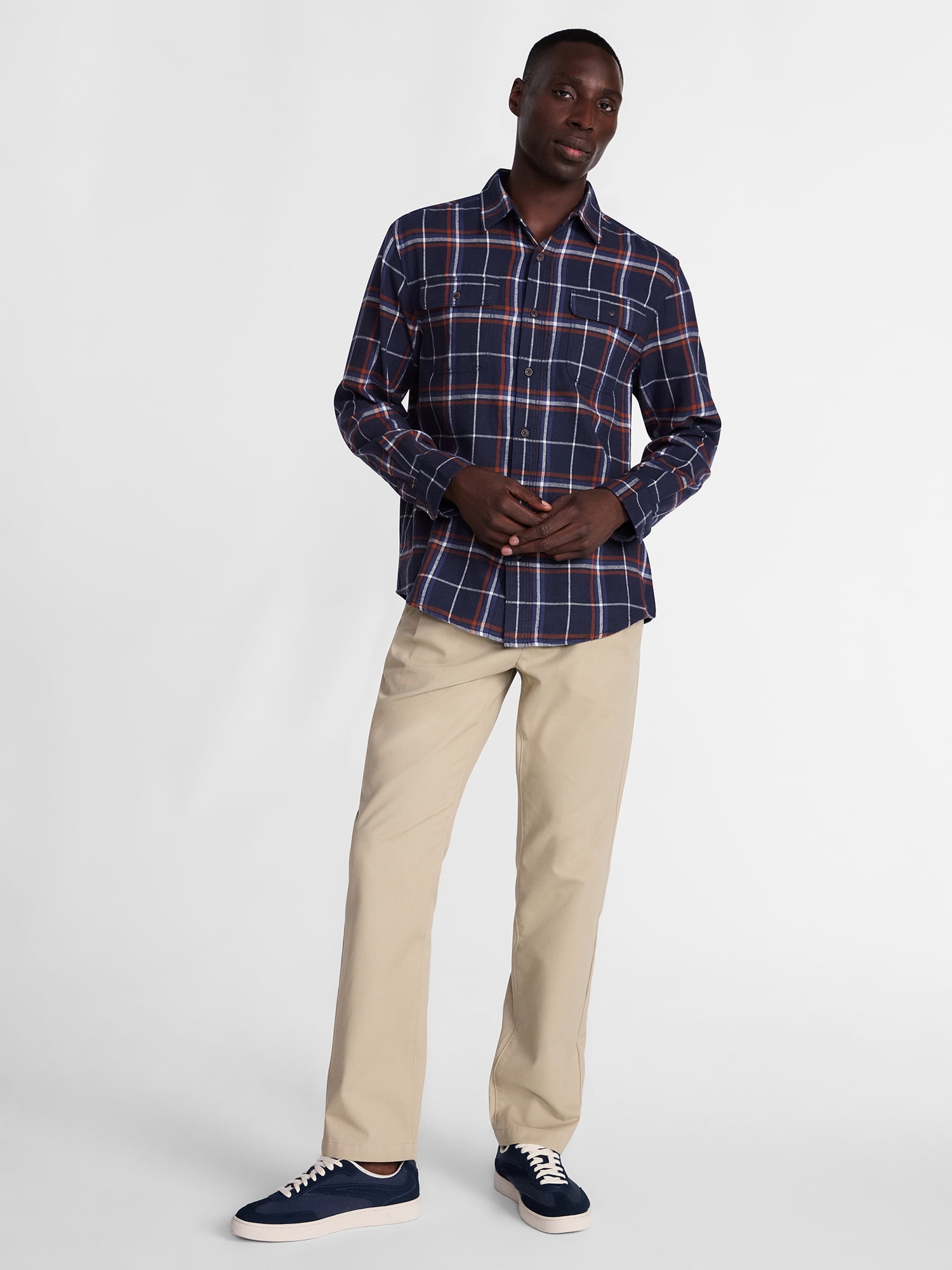 George Men's and Big Men's 100% Cotton Plaid Flannel Shirt with Long Sleeves, Sizes XS-3XL, 2XB-5XB & Tall XLT-3XLT
