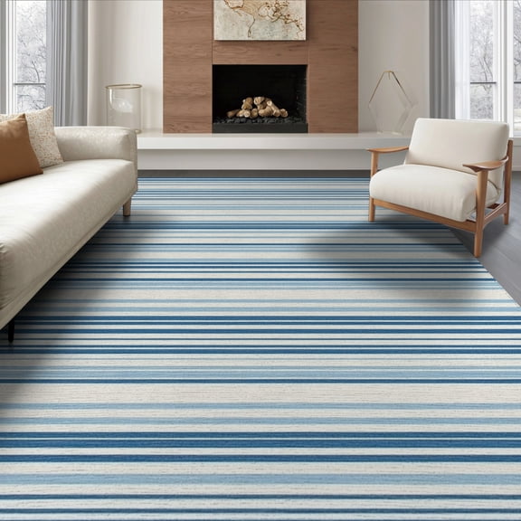 ODIKA 8'x10' Washable Area Rug Striped Accent With Horizontal Bands And Minimalist Border Design for King Size Bedroom Under Bed, Master Suite, Non-Shedding, Easy Care