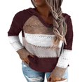 thumbnail image 1 of Chandails de Mode pour Femmes Manches Longues Hiver Automne Col en V Patchwork à Capuche Décontracté Ample Pull-Over Grande Taille, 1 of 10