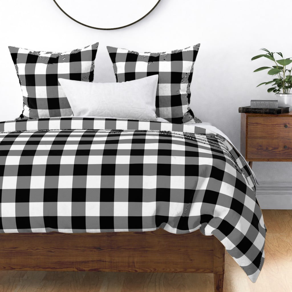 Black And White Plaid Rustic Check Buffalo Parka Sateen Duvet