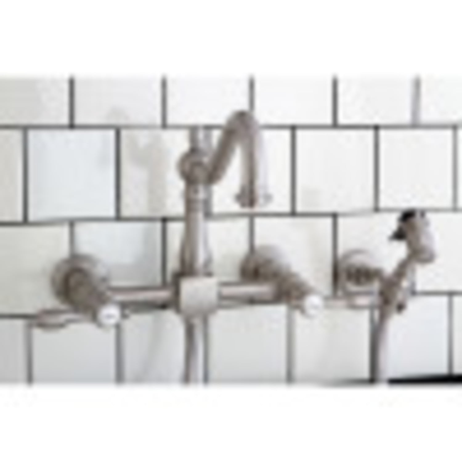 Kingston Brass KS1248TALBS Tudor Wall Mount Bridge Kitchen Faucet with Brass Spray, Brushed Nickel