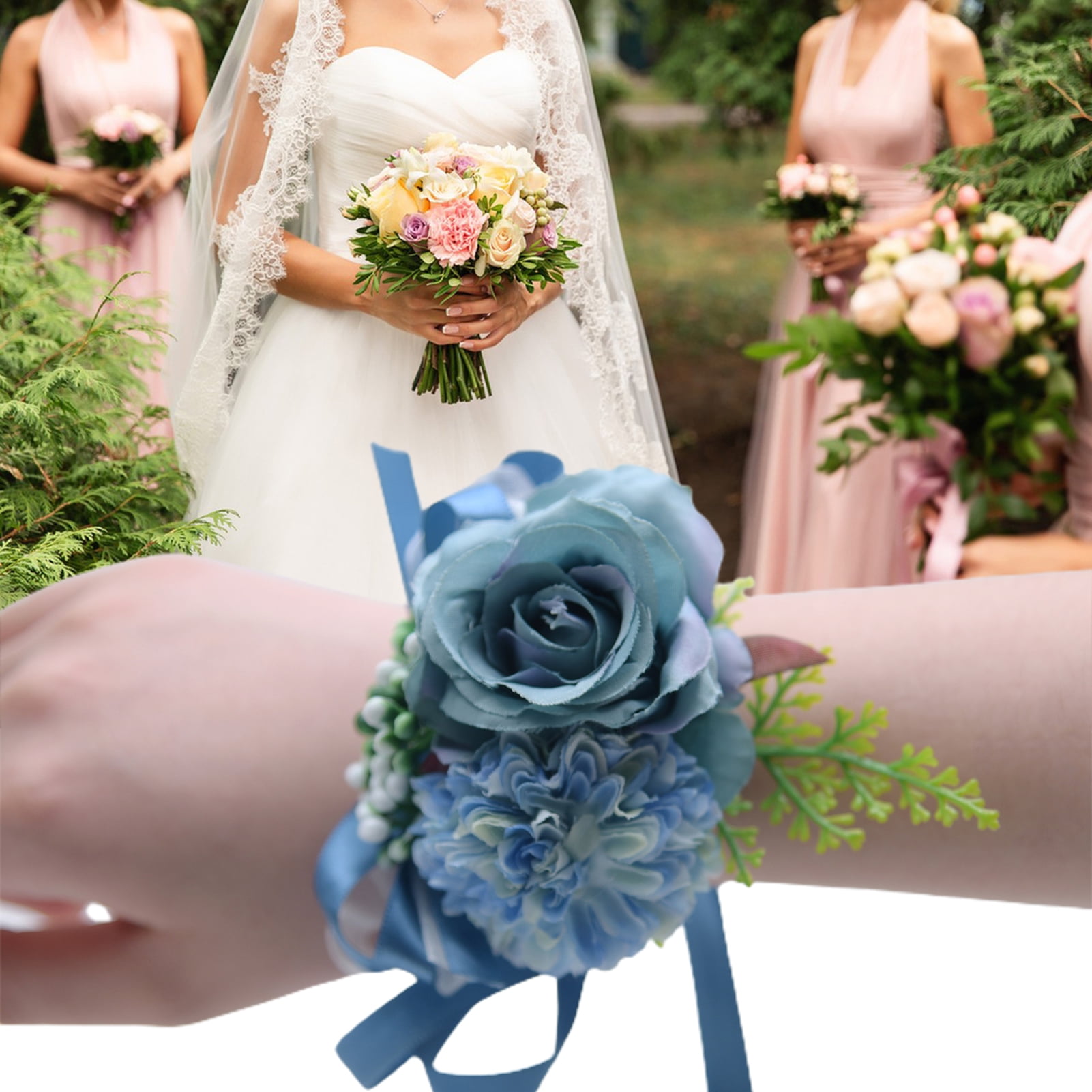 corsage bridesmaid dress Navy Blue Wrist Corsage main image 0