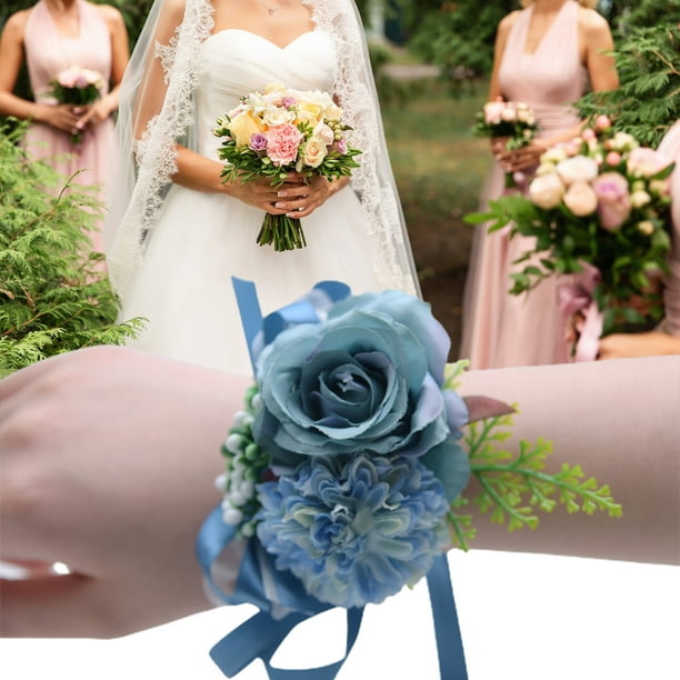 harmtty Wrist Flower Non-Fading Multi-color Decorate Elegant Bride Groom  Fake Wrist Corsage for Wedding Party,Sky Blue - Walmart Business Supplies