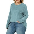 thumbnail image 3 of NISVIYA Womens Plus Size Tops Comfy Long Sleeve Elegant Loose Fit Crewneck Trendy Color Block Pullover Shirts, 3 of 6