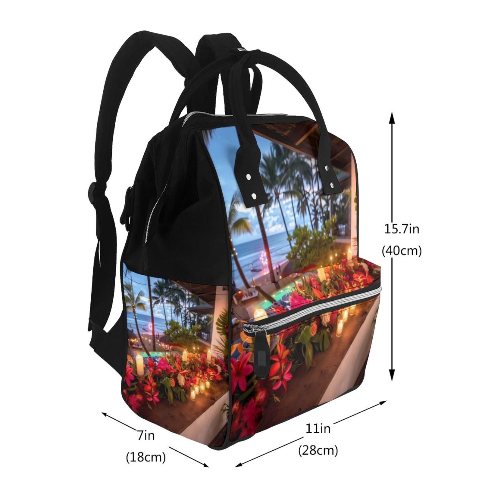 Fuzoiu Tropical Beach Candlelight Print Diaper Bag Backpack,Baby Essentials Travel Tote,Multi function Waterproof Diaper Bag, Travel Essentials Baby Bag - Unisex