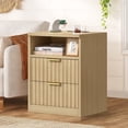 thumbnail image 3 of Nightstand With Charging Station And Led Light, 2 Storage Drawer And Open Shelf, Modern Bedside Table For Small Space, For Bedroom, Living Room, Natural, 3 of 7