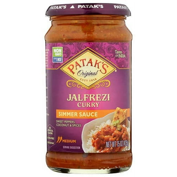 Patak's Jalfrezi Simmer Sauce - 15 Oz (Pack of 3) – With Mild Chiles, Sweet Peppers, Tomato and Coconut, No Artificial Flavors, Gluten Free, Vegetarian Friendly