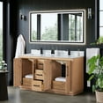 thumbnail image 3 of Cicero 60" Wood Vanity in Light Brown with White Composite Stone Top with Mirror, 3 of 13