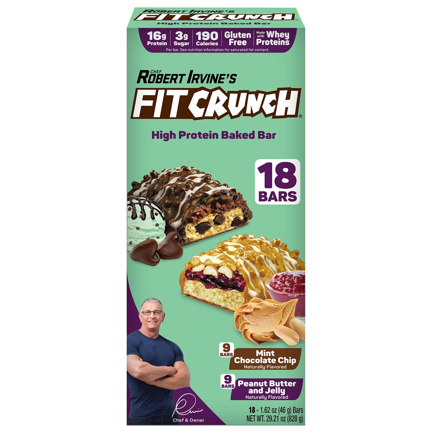 Chef Robert Irvine's FITCRUNCH Protein Bar Variety, Mint Choc Chip