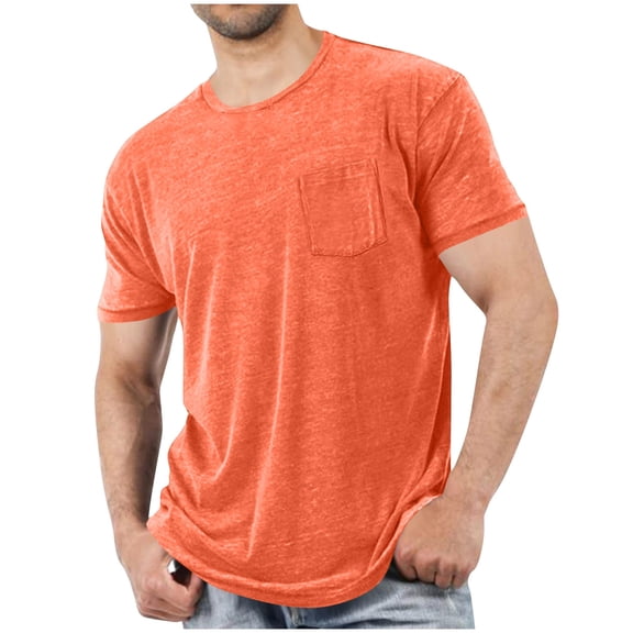 Qiyinn Men's Short Sleeve Soft T-Shirt Casual Solid Color Crew Neck Tee Tops Pocket Shirt