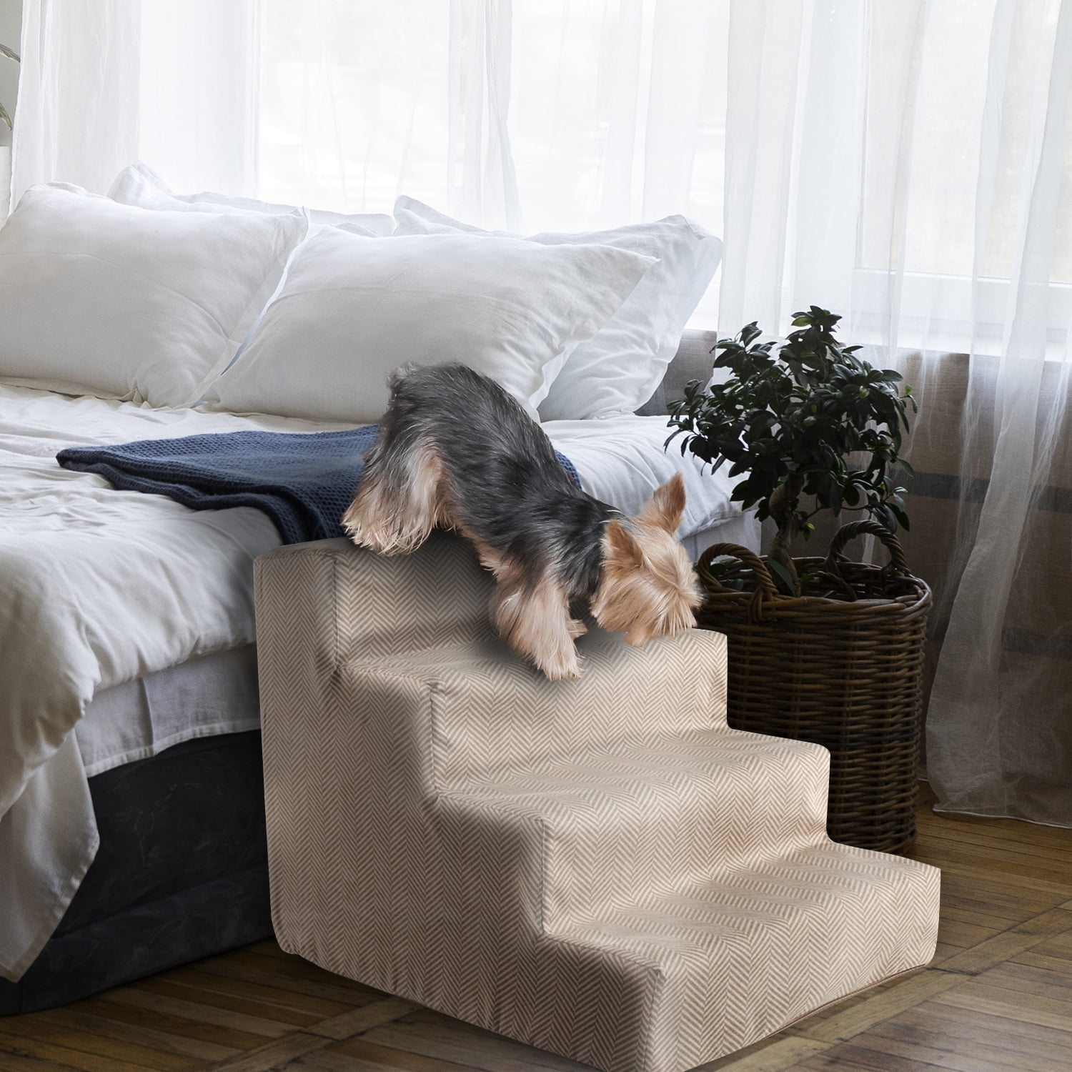 Precious Tails Herringbone High Density Foam 4-Step Pet Stairs for Dog/Cat