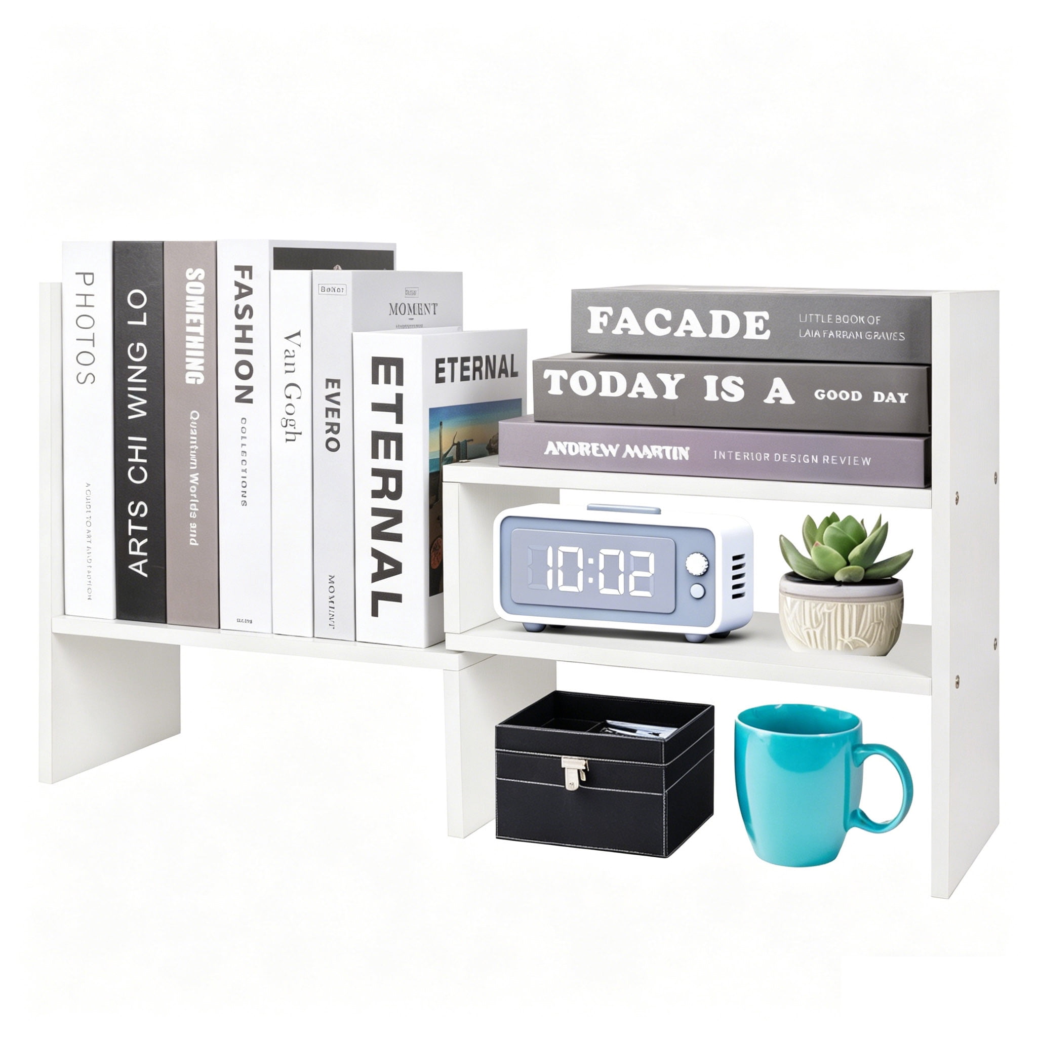 YOYTOO Desk Shelf Organizer, Desktop Organizers Storage Shelves Tabletop Bookshelf for Home Office, White