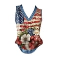 thumbnail image 6 of Tops for Women Trendy Gsakboxl Women's Summer Casual V‑Neck Sleeveless Tank Top Denim Trim & Independence Day Flag Print Fashion Vest Shirt Wine Red XXL, 6 of 6