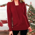 thumbnail image 2 of Autumn Female Loose Blouse Women Knitted Solid Color Deep V Neck Two Piece Long Sleeve Sweater Blouse Long Sleeve Tops, 2 of 5