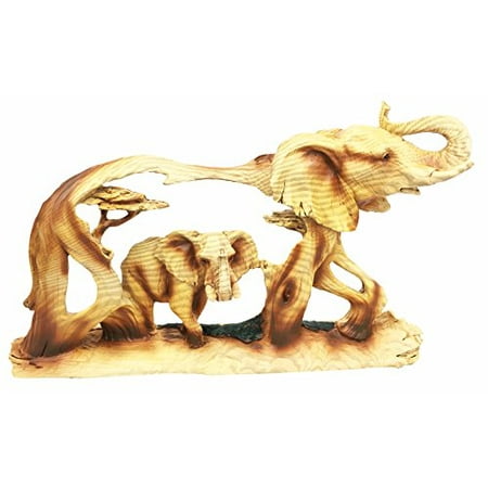 Resin Elephant Sculpture Rustic Faux Wood Resin Noble Majestic African Safari Elephant Wildlife Scene Figurine Sculpture ()