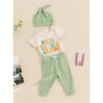 thumbnail image 3 of Newborn Baby Boy Summer Outfit Short Sleeve Romper Solid Color Pants Hat 3Pcs Clothes Set, 3 of 8