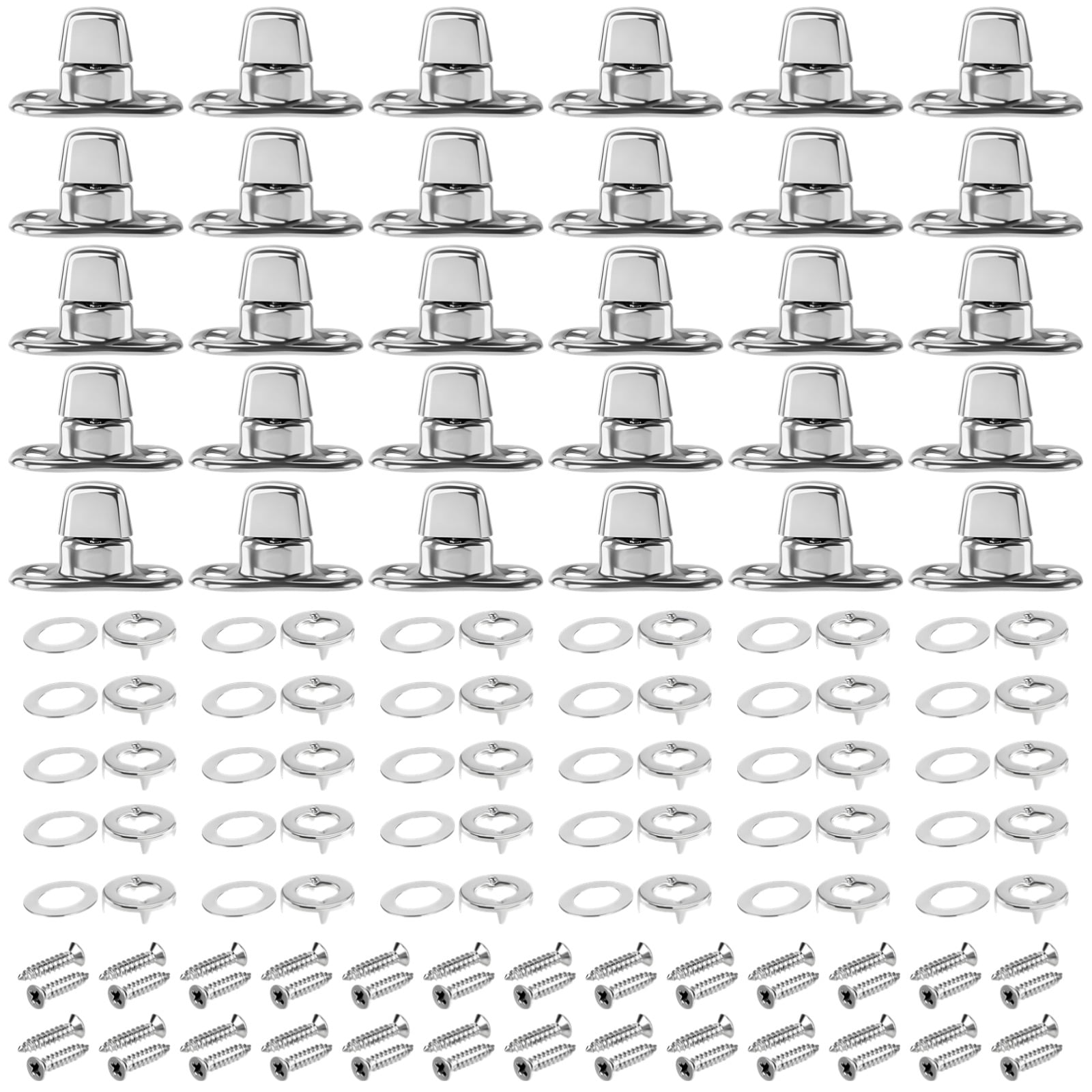 50 Sets Twist Lock Fasteners, Zinc Alloy Turn Buttons with Eyelets, Studs, and Mounting Screws, Rotating Button Fasteners Kit for Canvas Boats, Sailboats, RVs