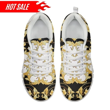 

Vintage Golden Baroque Design Mesh Shoes for Women Lightweight Lace up Casual Sneakers Ladies Outdoor Walk Flats
