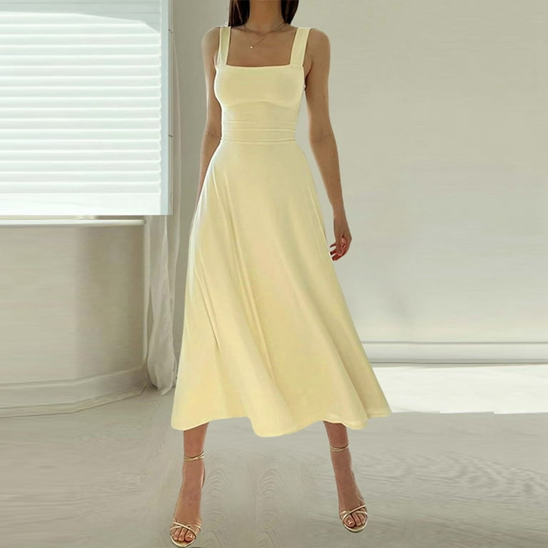 Women's Solid Color Slim Straps Short Sleeve Dress Women's Solid Color Slim Straps Short Sleeve Dress