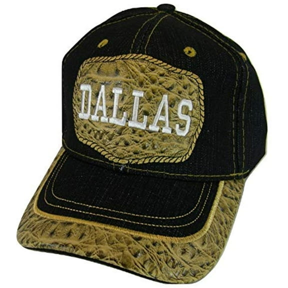 Dallas Adult Size Patch Style Black Denim Adjustable Baseball Cap (Brown)