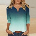 thumbnail image 3 of Scyoekwg Shirts for Women 3/4 Sleeve Tops V-Neck Three-quarter Sleeve Tshirt Gradient Color Graphic Tops Loose Fall Clothes Fashion Dressy Casual Blouses Vintage Tops(Blue,M), 3 of 5