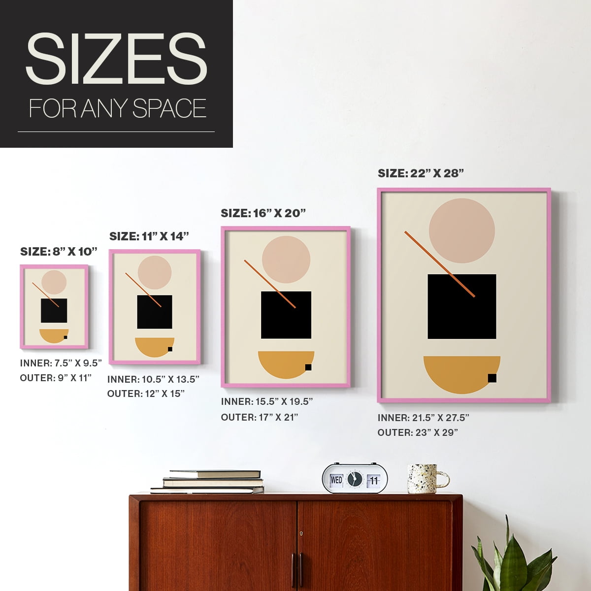 Simple Shape in Pink Solid Wood 11 x 14 Framed Print