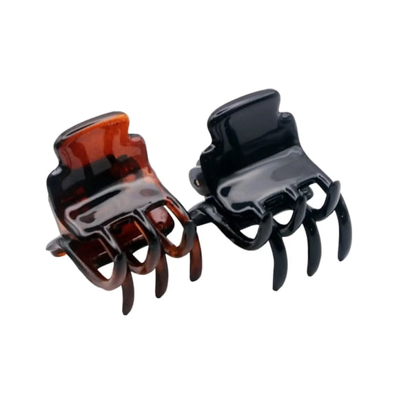 Parcelona French Glossy Square Very Small Celluloid Hair Claws for Women 2Pcs (Black-TortoiseShell)