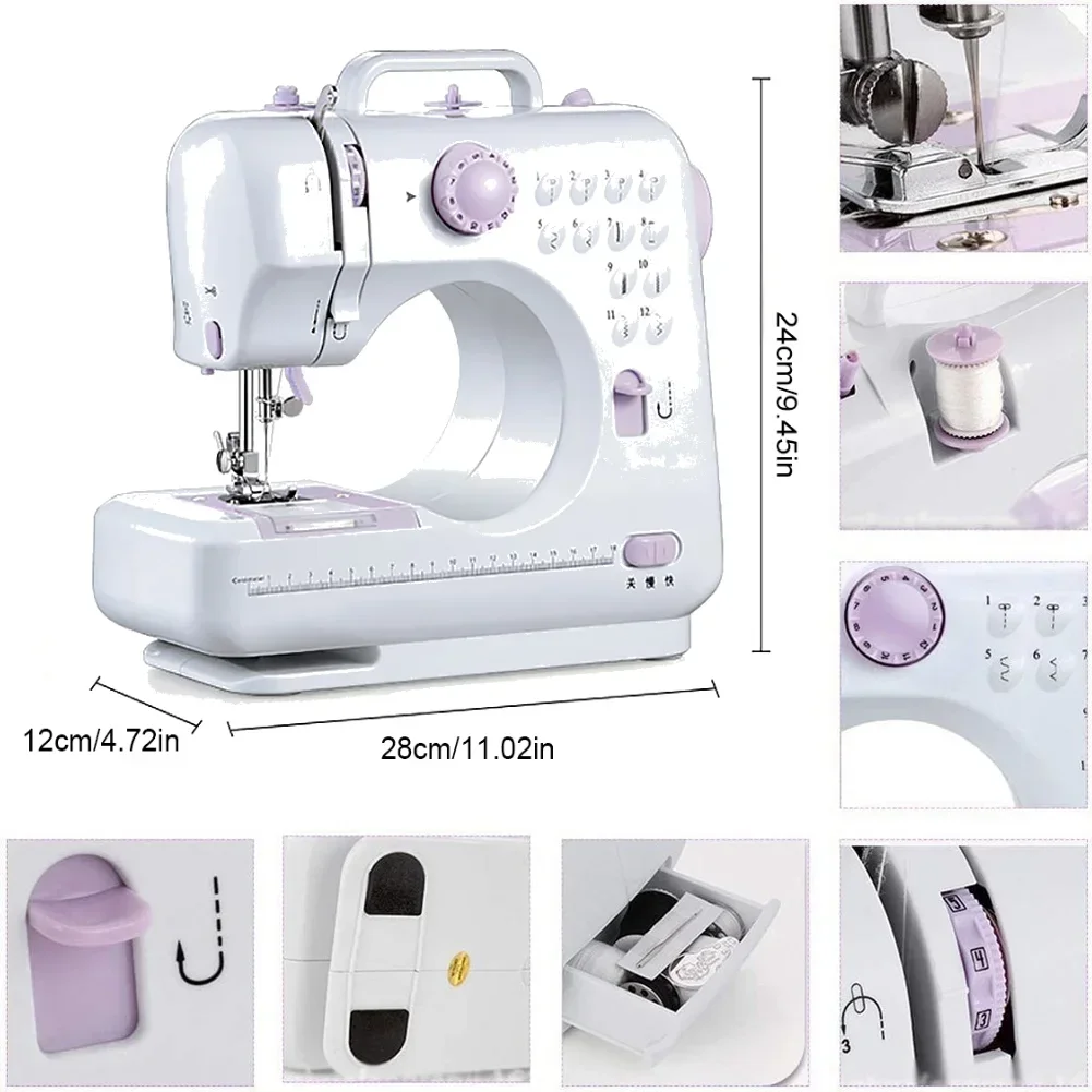 Portable Sewing Machine for Beginners, Mini Electric Sewing Machine with 12 Stitches, Presser Foot & Pedal – For Household Crafting, Mending & Overlock, Easy to Use