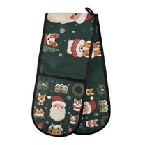 Yayeee Double Oven Mitt Kitchen Heat Resistant Baking 35" x7" Quilted Glove, Green Christmas