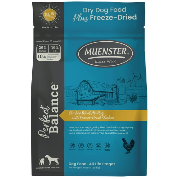 Muenster Perfect Balance Chicken Kibble and Chicken Bites Freeze Dried Dog Food, All Life Stages, 3.5 lb Bag