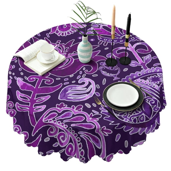 Paisley Floral Print Vintage Round Tablecloth 60 Inch Diameter Table Cover Durable Fabric for Kitchen Dining Daily