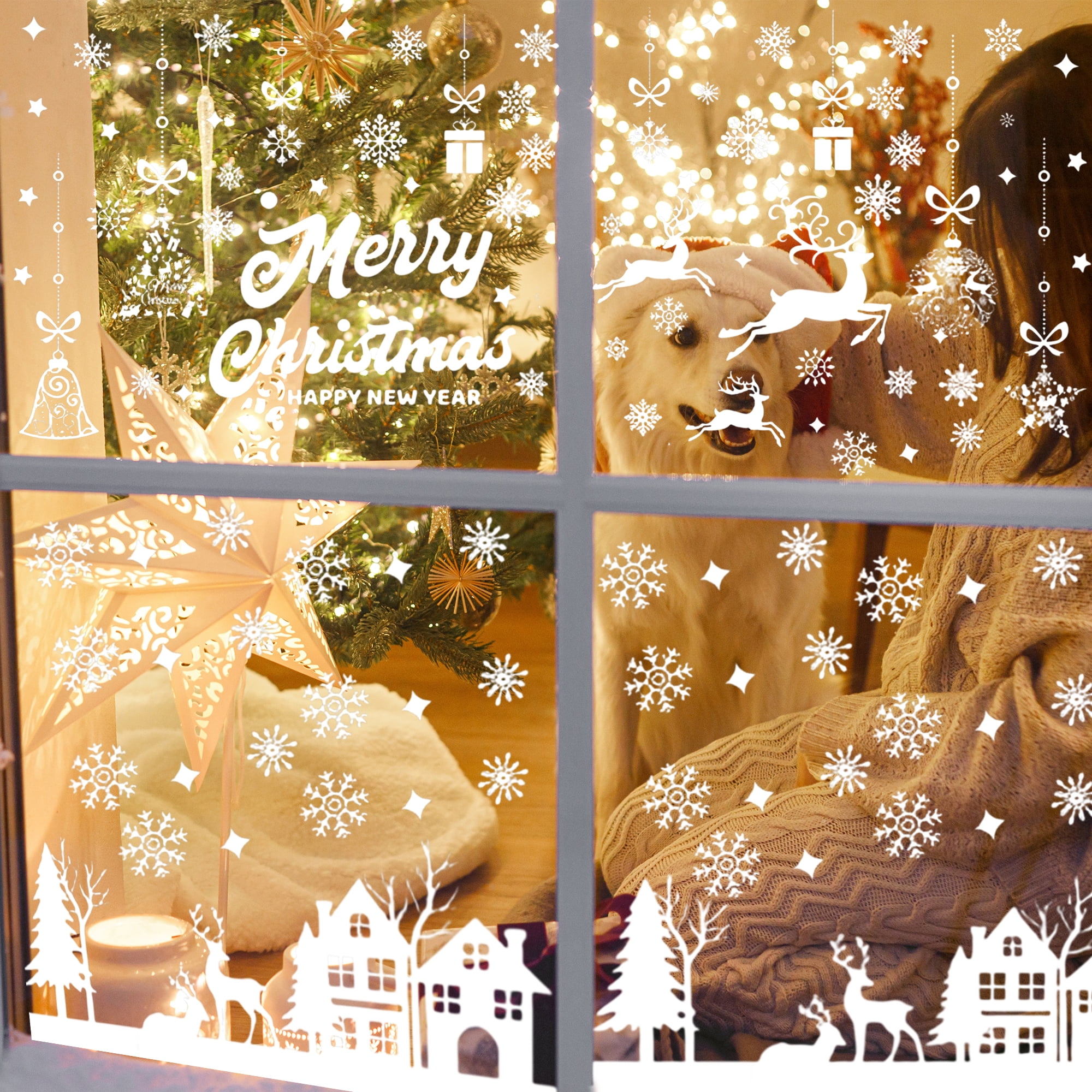 Unique Bargains Window Clings Party Supplies for Holiday White Christmas Ornament
