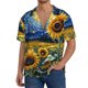 thumbnail image 1 of Balery Starry Sky Sunflower Camisa Casual de Manga Corta con Botones para Hombre, Texturizada, Estilo Cubano, para Playa, Verano-Large, 1 of 5