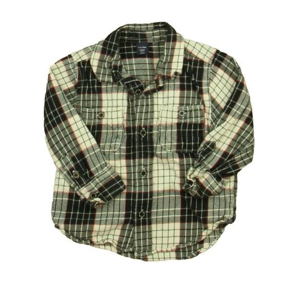 Pre-Owned Gap Boys Black | Red Plaid Button Down Long Sleeve size: 2T (Good)