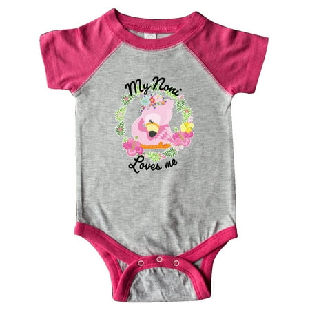 

Inktastic Baby Flamingo My Noni Loves Me with Flower Wreath Gift Baby Boy or Baby Girl Bodysuit