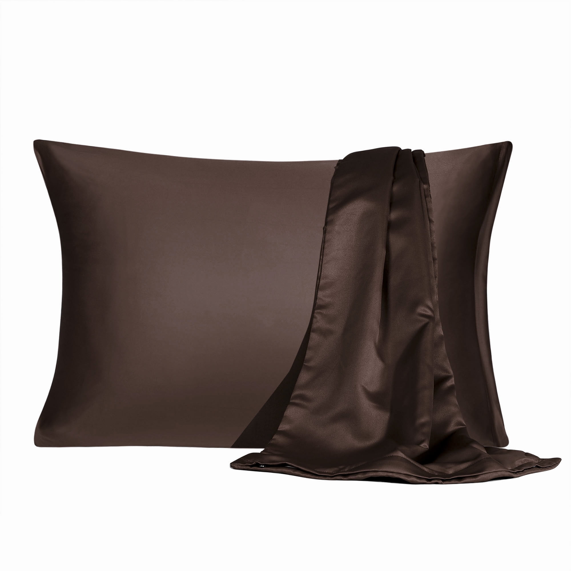 PiccoCasa 2 Pcs Satin Pillowcase Zippered Silky Sateen, Brown Queen