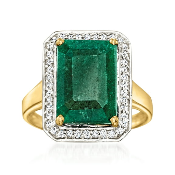 Ross-Simons 5.50 Carat Emerald and .20 ct. t.w. Diamond Ring in 14kt Yellow Gold, Women's, Adult