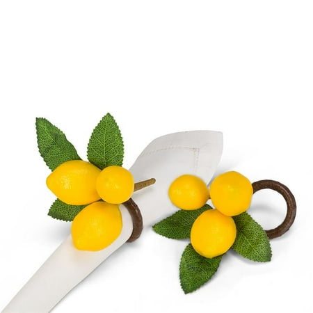 

4 in. Lifelike Lemon Napkin Rings Yellow & Green - Set of 4