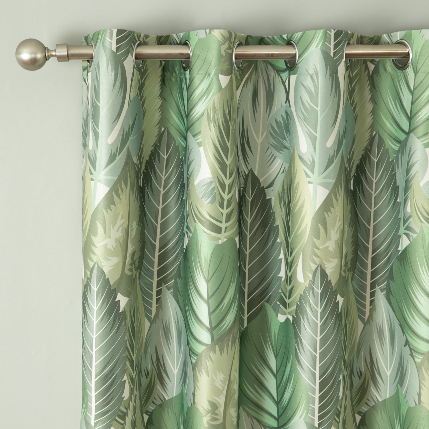 VOGOL Green Leaves Print Curtains Drapes, Rustic Grommet Top Light Filtering Window Curtain Panels Set for Room Divider, 2 Panels, 52 x 96 inches