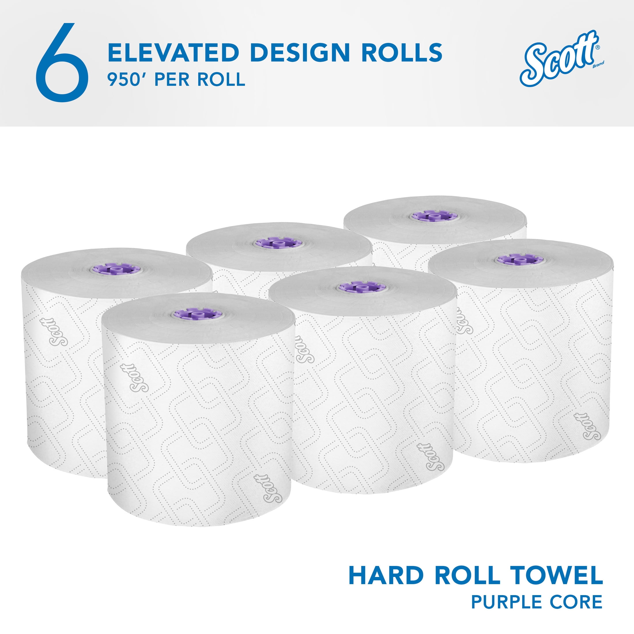 Scott® Professional High-Capacity Hard Roll Paper Towels, Bulk (02001), Hardwound, Elevated Design, Absorbency Pockets, Fits Purple Core Dispensers (6 Rolls, 950' Each)